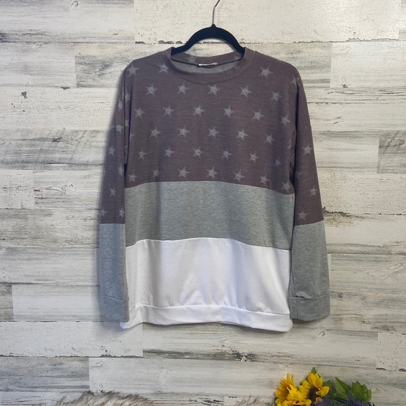 First Love Star Print Colorblock Sweatshirt Women’s Cozy Pullover 🌟 - Picture 2 of 8